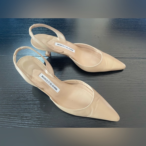 Manolo Blahnik Shoes - Manolo Blahnik Nude Beige Pointed Slingback Heels